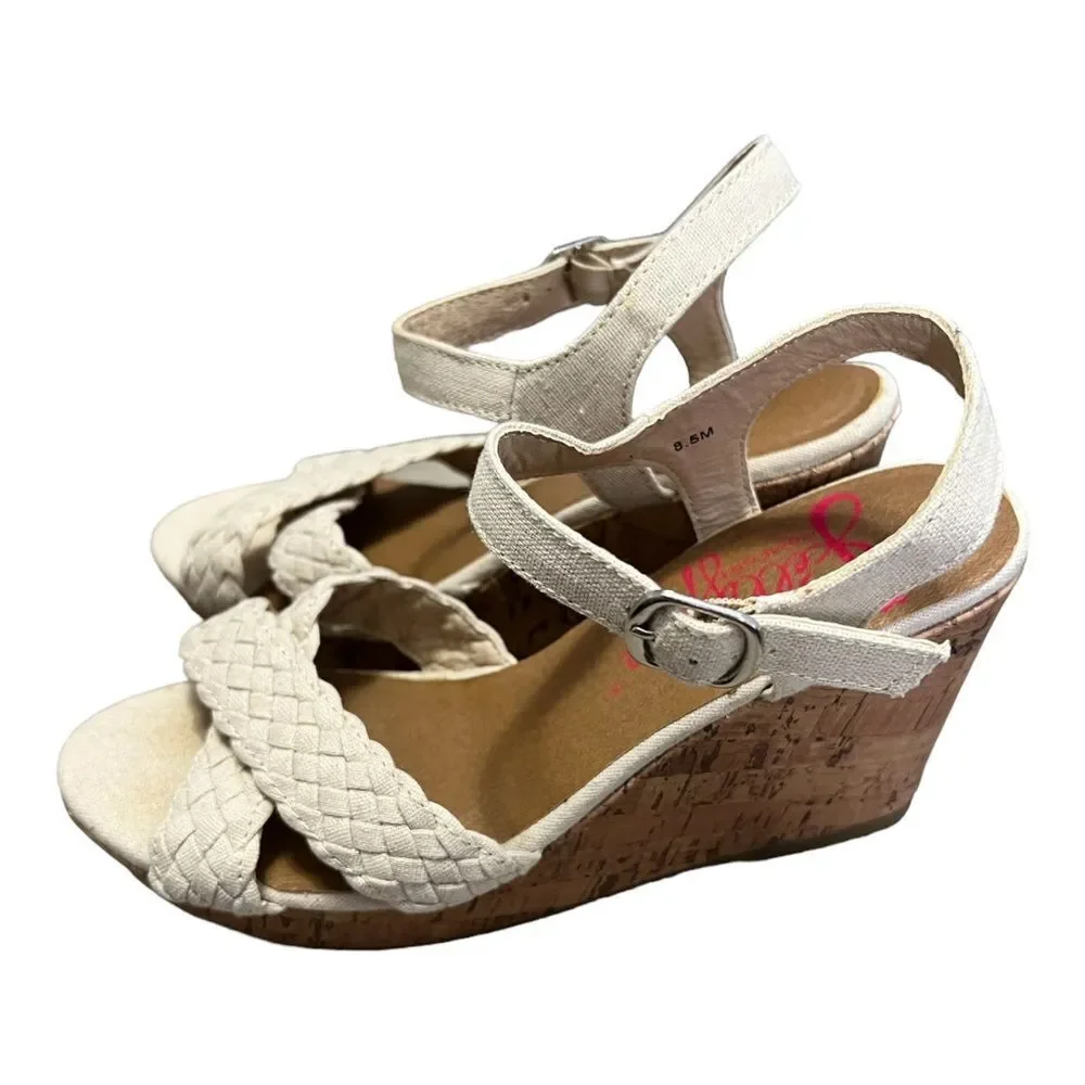 Jellypop braided canvas Panke cream colored wedge sandals size 8.5